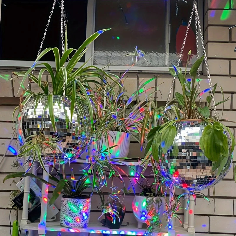 Self Watering Planter - Unique Handcrafted Bohemian-แรงบันดาลใจแขวนกระจกดิสโก้ Ball Planter-รดน้ําด้วยตนเอง,ประหยัดพื้นที่,ตกแต่งบ้านสไตล์สําหรับ