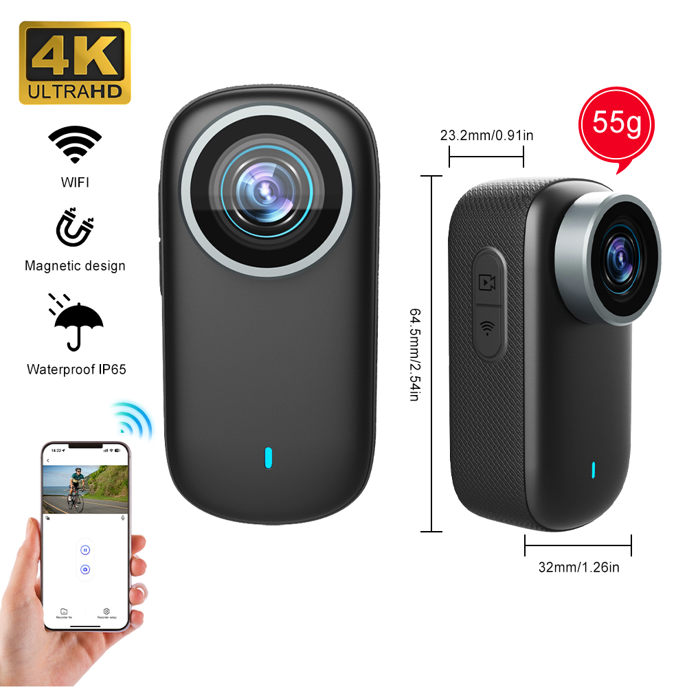 Garden Camera - กล้องบอดี้แคมขนาดเล็ก WiFi 4K สำหรับติดตั้งบนมือถือ จักรยาน มอเตอร์ไซค์