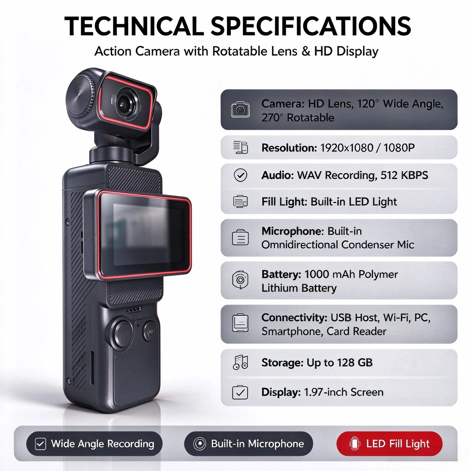 Garden Camera - กล้องวิดีโอพกพาแบบใหม่ 270 ° หมุนได้ 120 °