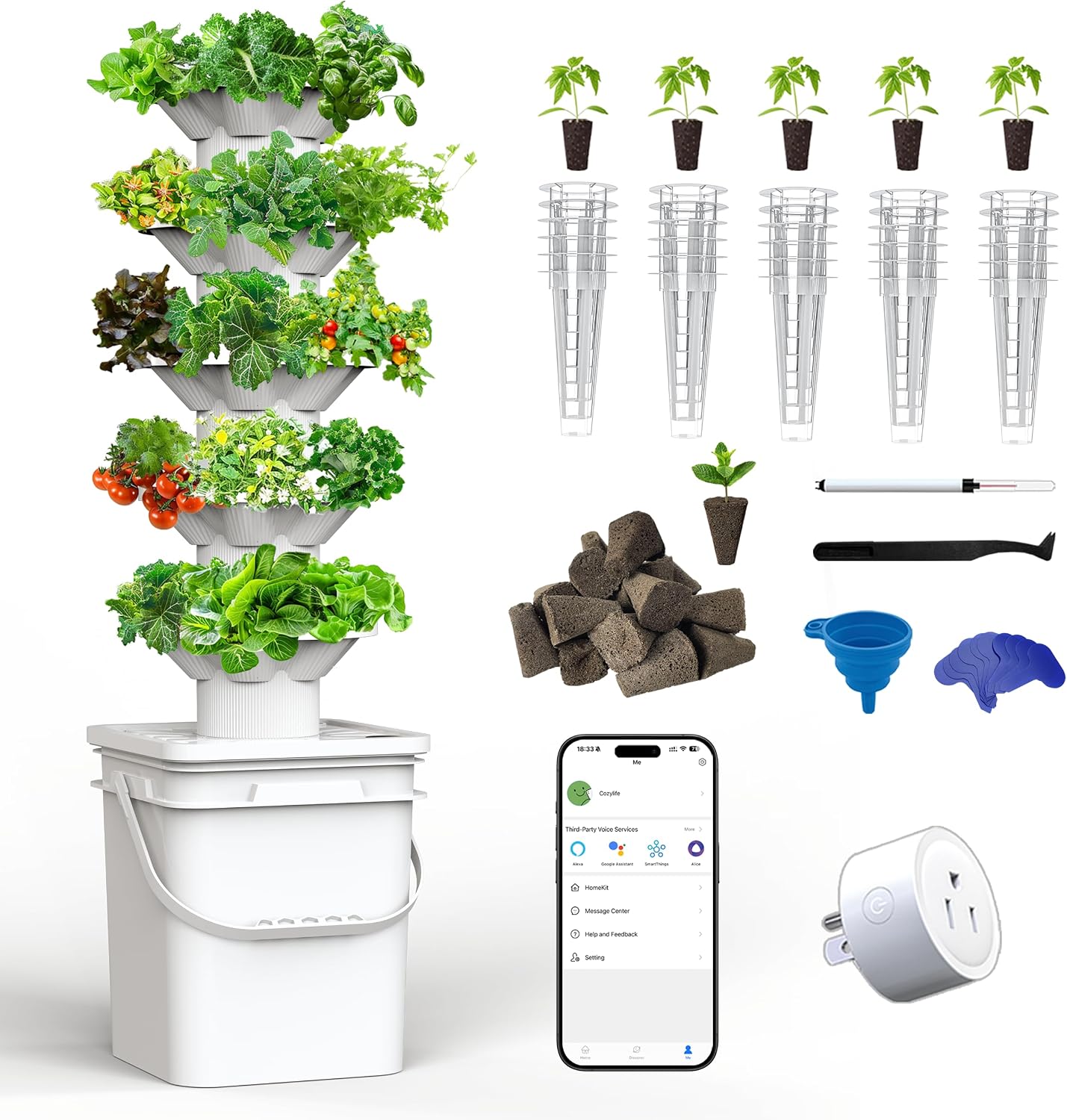 Hydroponic Tower - ชุดอุปกรณ์ปลูกพืชแบบไฮโดรโปนิกส์ 5 ชั้น พร้อมช่องปลูก 30 ช่อง