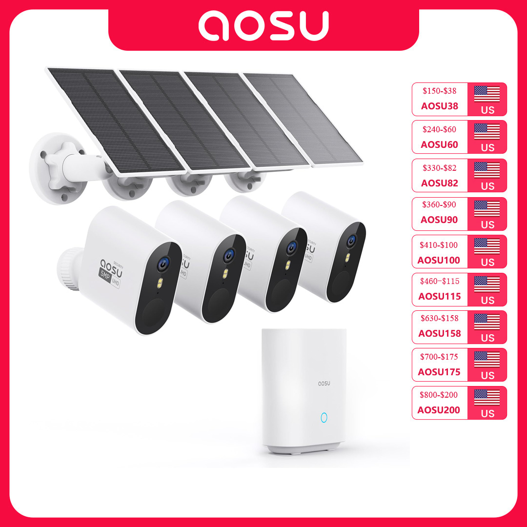 Garden Camera - ระบบกล้องวงจรปิดพลังงานแสงอาทิตย์ AOSU 5MP สำหรับภายนอกอาคาร ชุดกล้อง 4