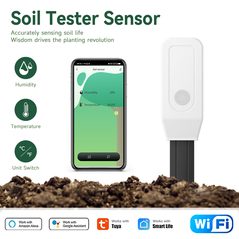 Plant Sensor - เครื่องวัดความชื้นในดิน Tuya Smart WiFi พร้อมเซ็นเซอร์วัดอุณหภูมิและความชื้น สำหรับการรดน้ำต้นไม้ในสวน