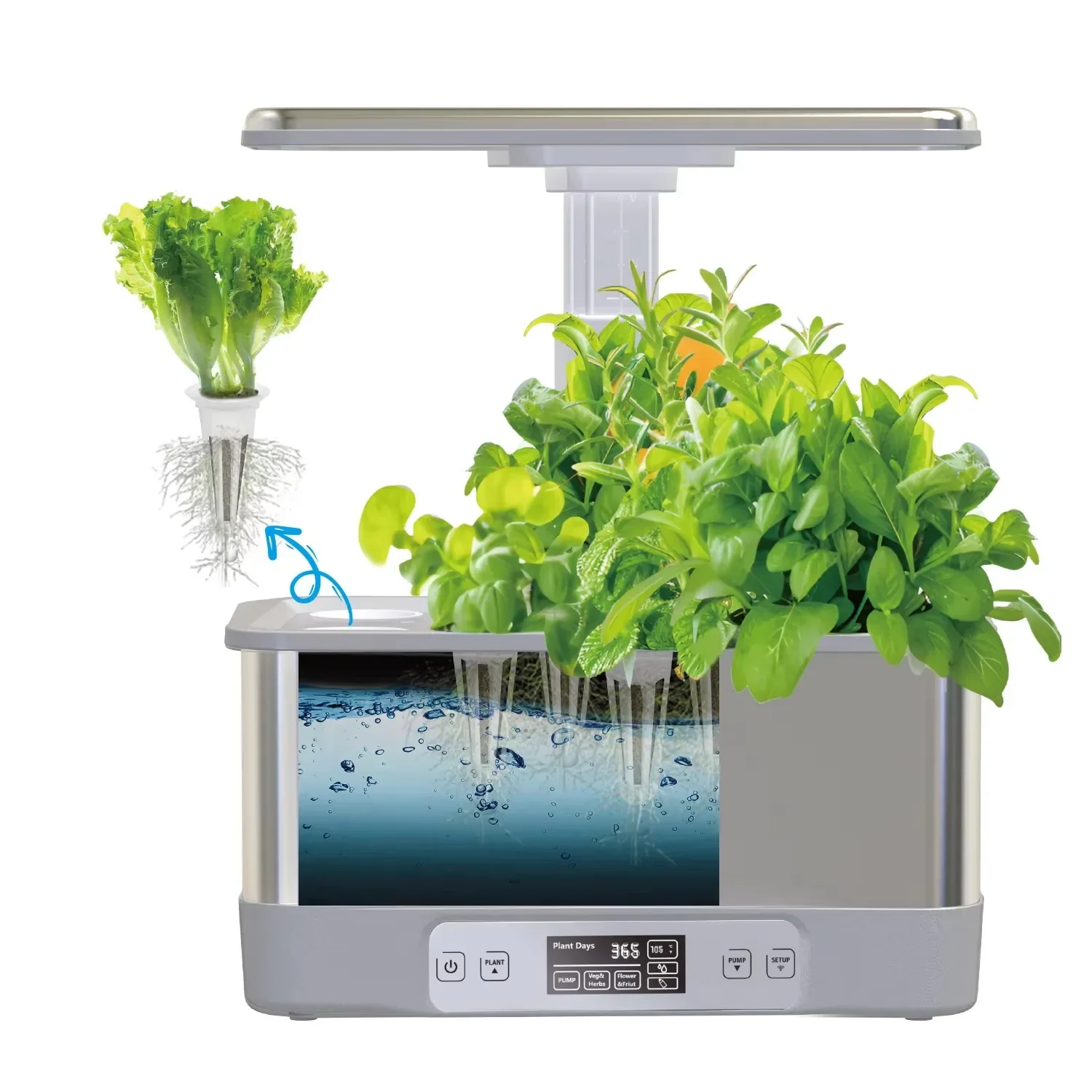 Hydroponic Grow Pod - ชุดปลูกพืชในร่มแบบไฮโดรโปนิกส์ New15 Pods พร้อมตัวตั้งเวลาอัตโนมัติ แหล่งพลังงานไฟฟ้า และไฟปลูกพืช
