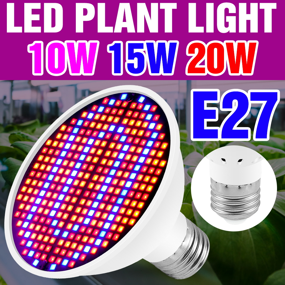 Plant Grow Light Full Spectrum - 20W LED Grow หลอดไฟ E27/E26 เต็มสเปกตรัมการเพาะปลูกโคมไฟสําหรับพืชในร่ม